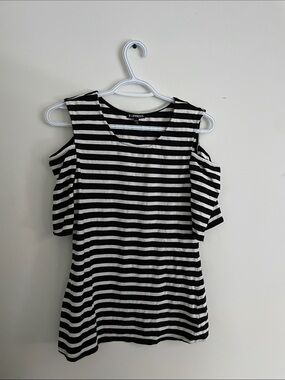 34 Express Black & White Striped Cold-Shoulder Tee